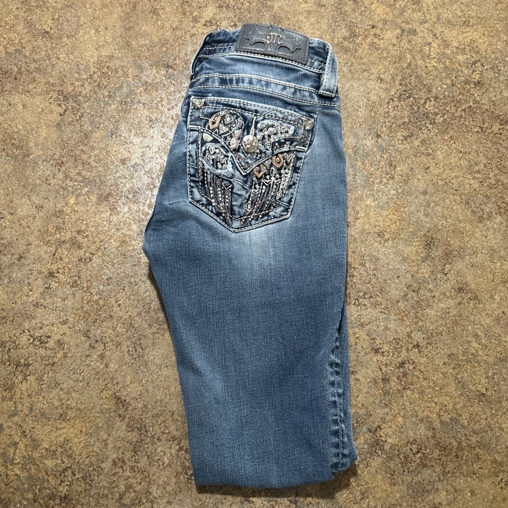 Miss Me Women's Jeans Size 25 Light Blue Y2k Signature Skinny Rhinestone Western